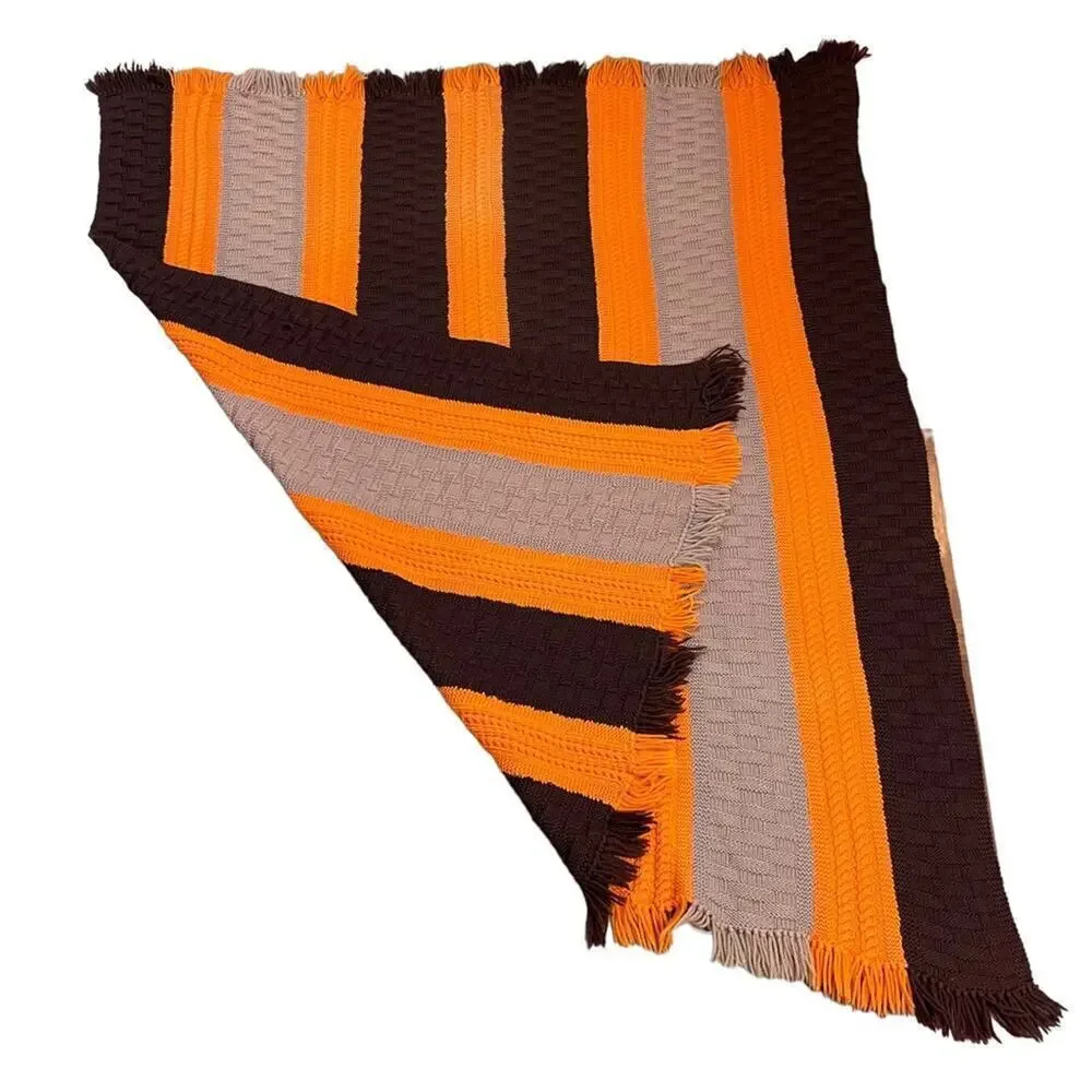 Decorative Warm Winter Fringe Edge Wool Textured Stripe Knit Throw Blanket